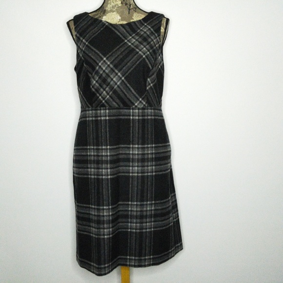 Lands' End Dresses & Skirts - Land's End Jumper Dress Sz 8 Grey Plaid Wool Blend